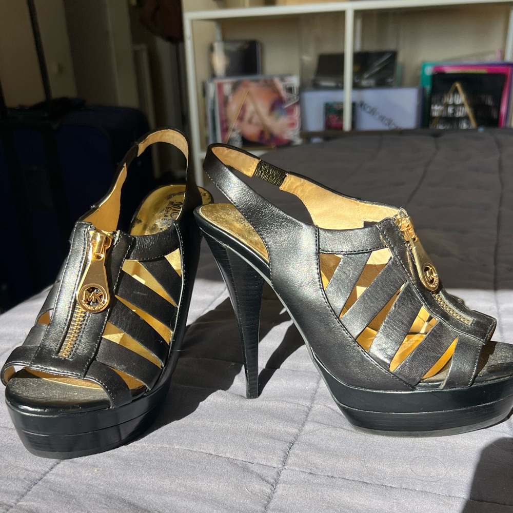 Michael Kors Black Jamesport Gladiator Platform Heels